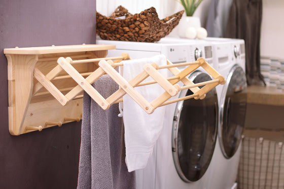 Laundry Room Wooden Wall Mounted Clothes Drying Rack Beadboard